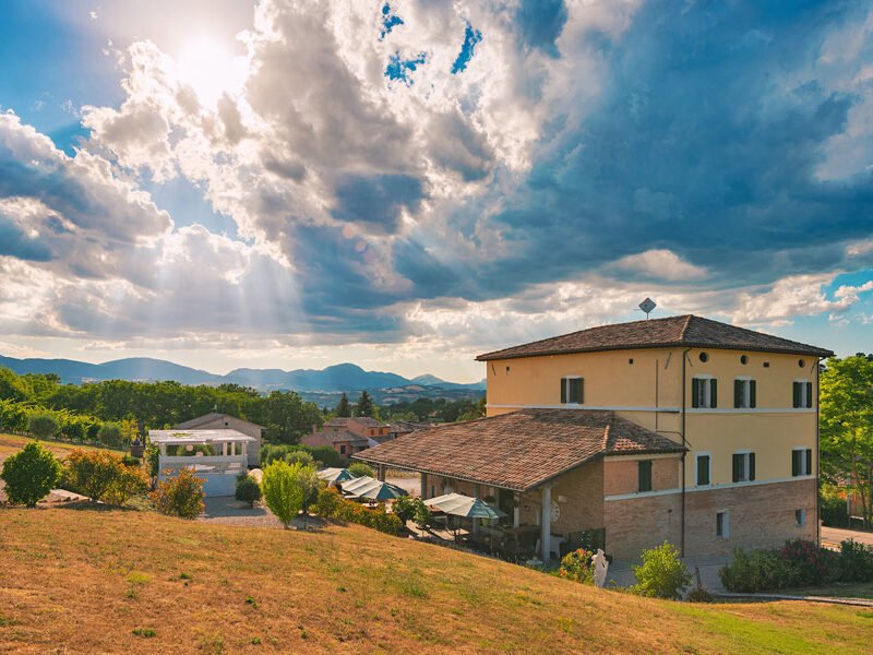Historic boutique hotel estate in the hills of Matelica, Le Marche – restored monastery with restaurant, church and olive grove – Italian Hillside real estate