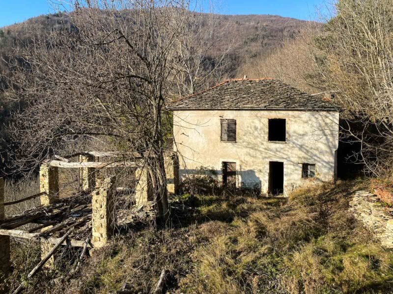 Traditional stone farmhouse surrounded by woodland and panoramic hills in Piedmont, Italy - Italian Hillside Real Estate